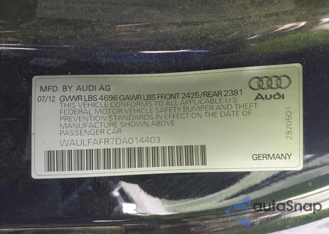 2013 Audi A5 Premium Plus из США, поврежденный, VIN WAULFAFR7DA014403